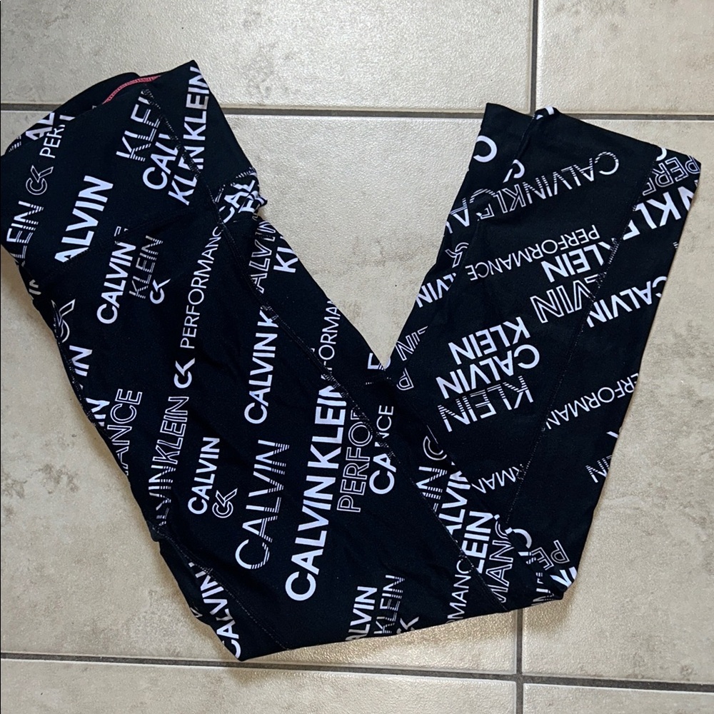 Calvin Klein Black Leggings with White Logo Print
